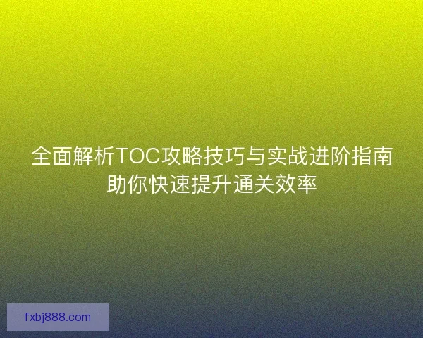 全面解析TOC攻略技巧与实战进阶指南助你快速提升通关效率